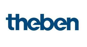 Logo von Theben in blauer Schrift auf weißem Hintergrund, Hersteller für Gebäudeautomation und Smart Energy.